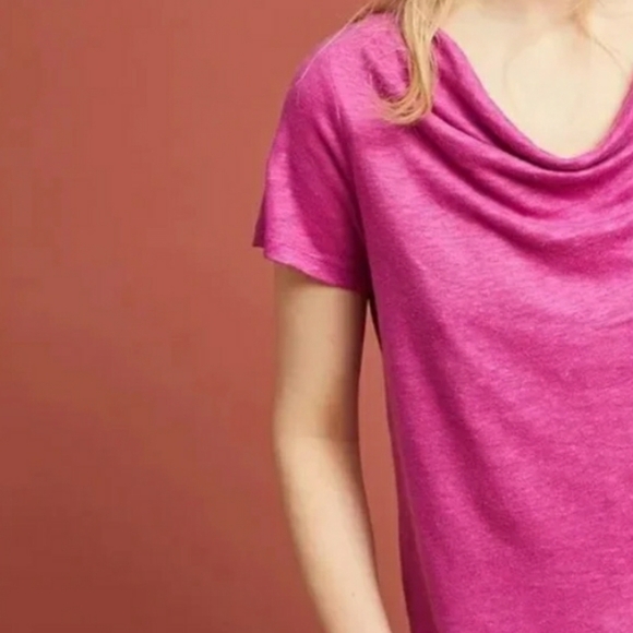 Anthropologie Maeve Pink Linen Top Sz Small Cowlneck Open Back Barbie - Picture 1 of 7
